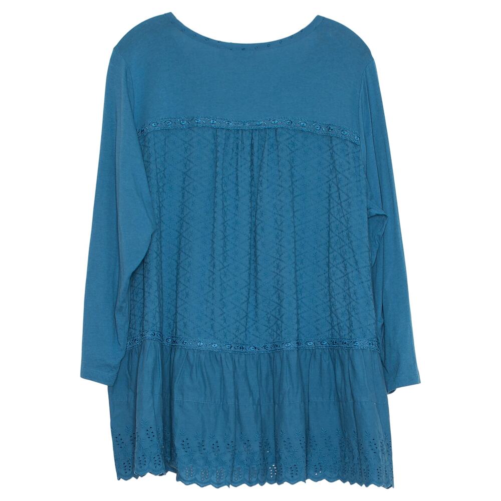 LOGO Lori Goldstein Lavish Button Up Top Plus Size 1X Eyelet Embroidered Peplum - Picture 3 of 8